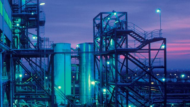 Refinery plant lit up at night